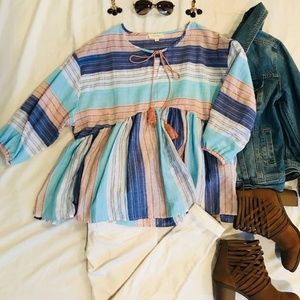 NWOT- Striped Boho Top- Size Small